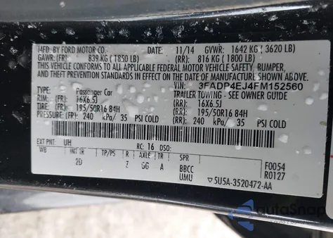 2015 Ford Fiesta Se из США, поврежденный, VIN 3FADP4EJ4FM152560